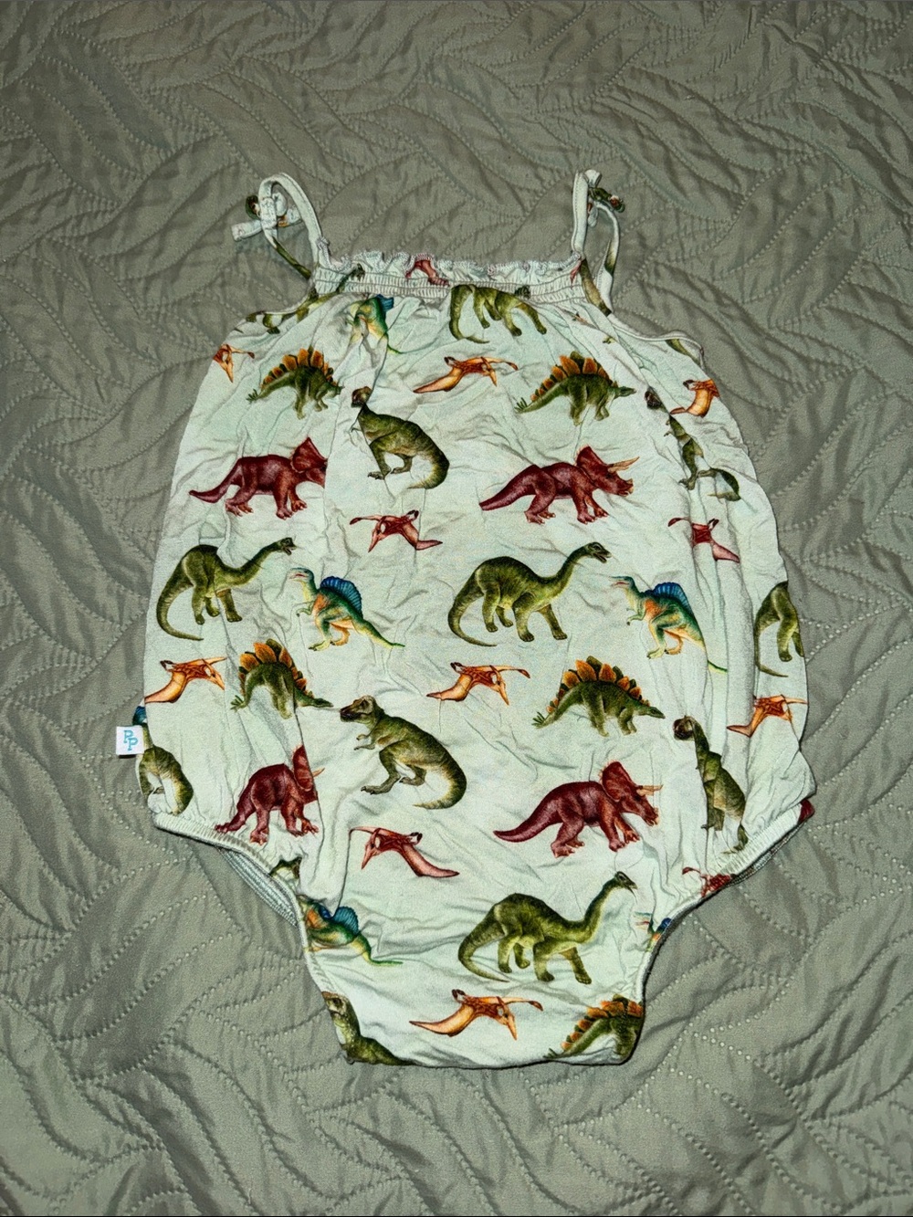 Posh Peanut Dinosaur Print One-Piece in Mint Green with Multi-Color Dinosaurs